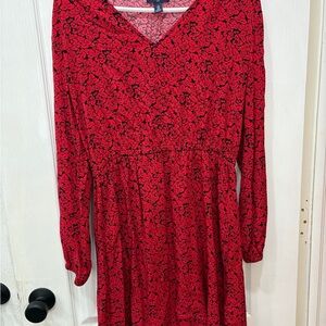 GAP Red and Black Floral Long Sleeve Dress